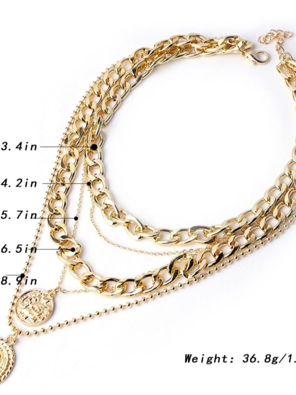 Retro Gold Pirate Layered Necklace with Coin Pendant - Picture 6 of 6